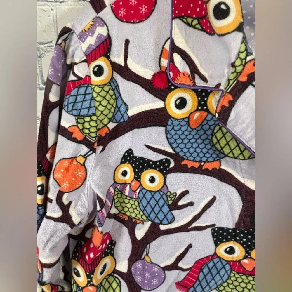 Nick & Nora Purple Owls in Hats Holiday Print Cotton Holiday Pajama Top Size L